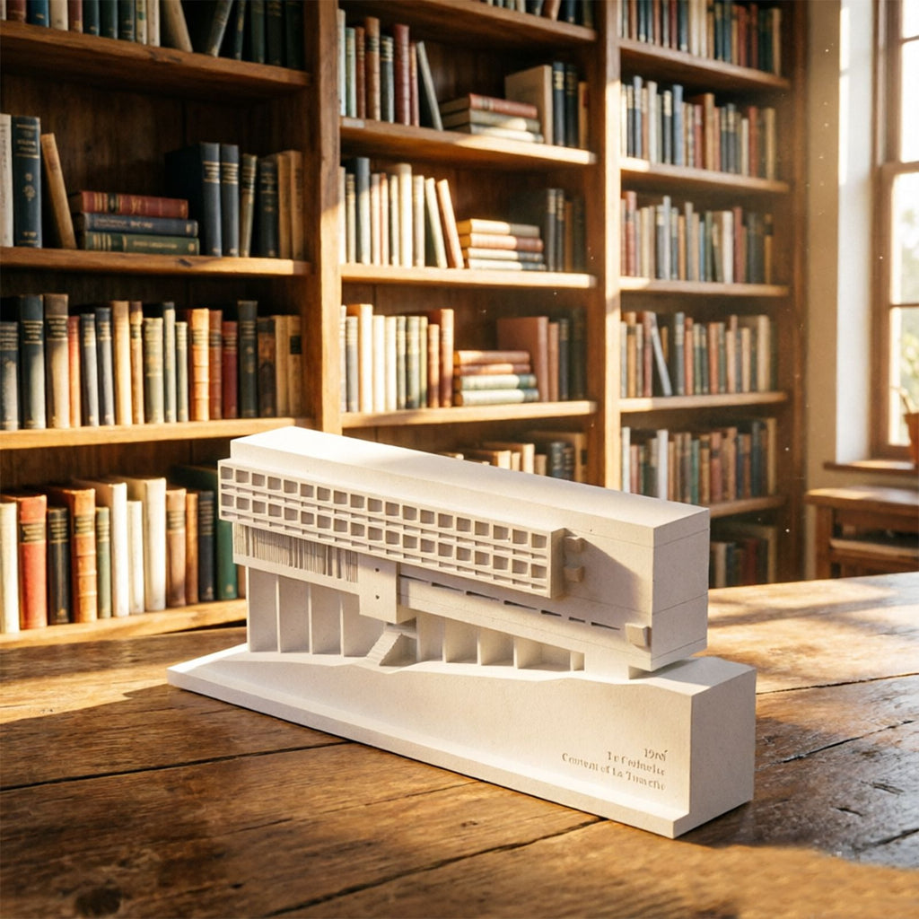 La Tourette Convent Concrete Architectural Model Modernist Masterpiece Replica for Desk Decor & Collectors（White）