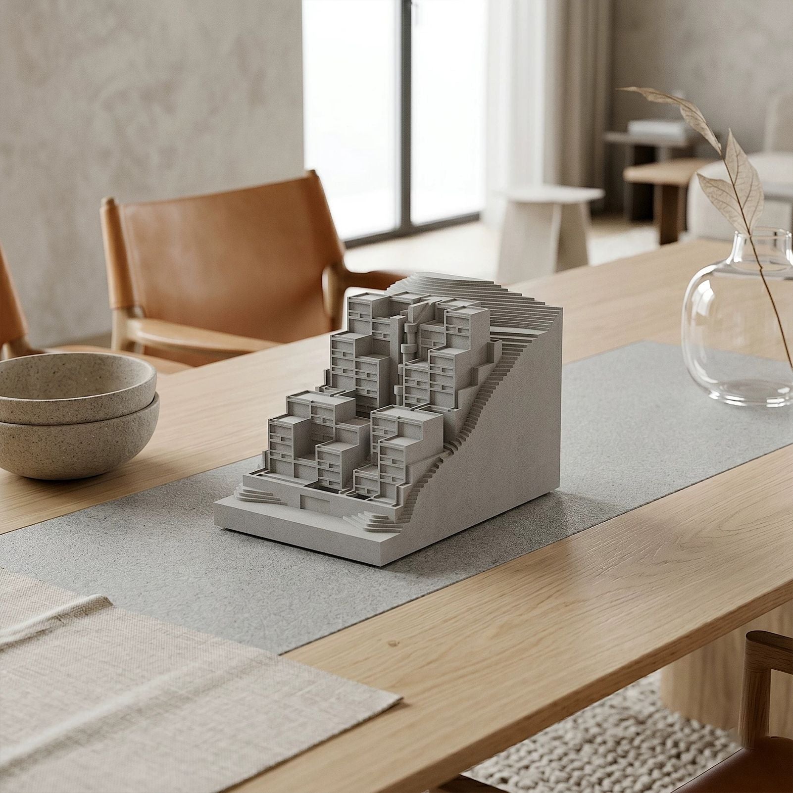 Rokko Housing Concrete Architectural Model - Minimalist Desk Decor & Collectible Sculpture for Architects and Design Lovers（Grey）
