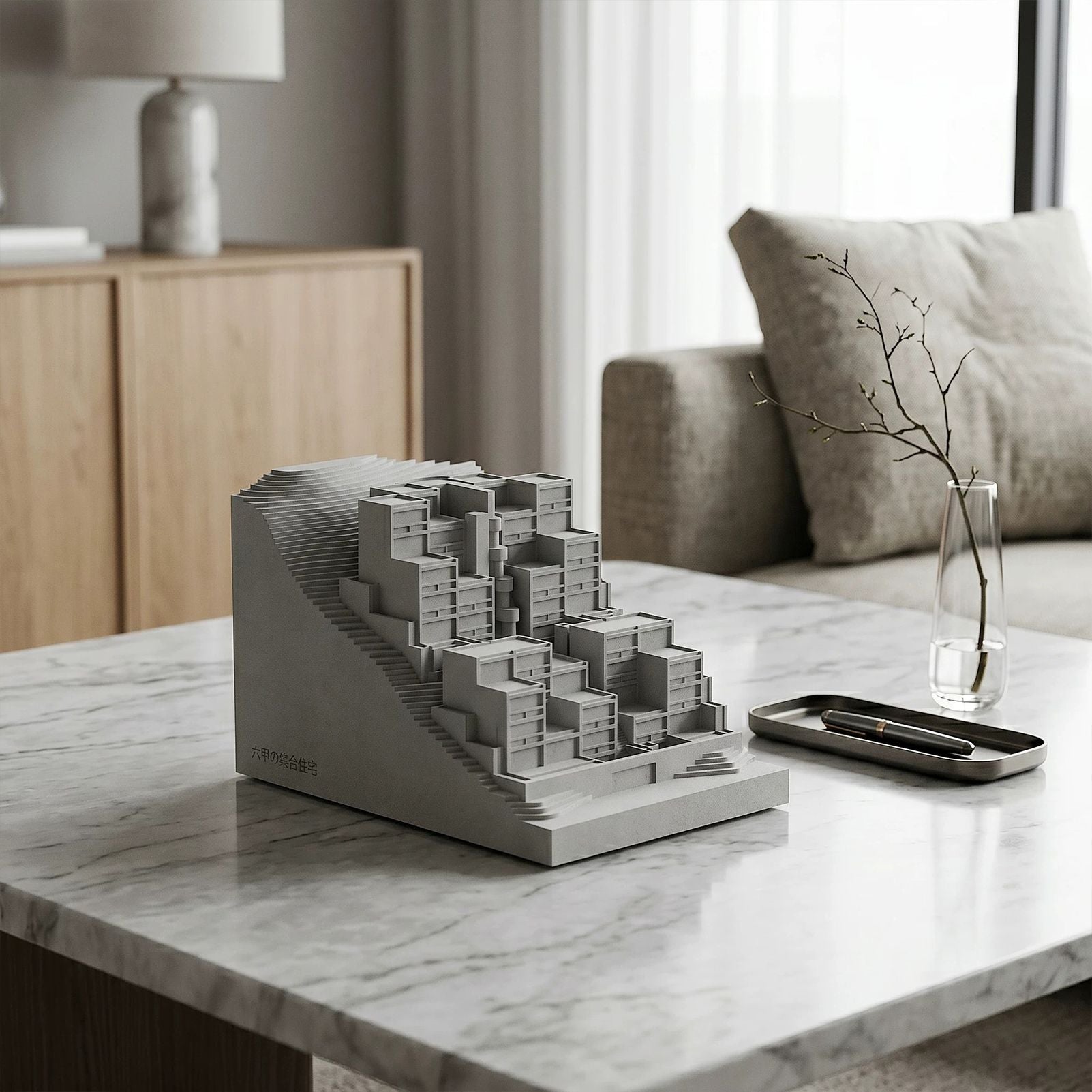 Rokko Housing Concrete Architectural Model - Minimalist Desk Decor & Collectible Sculpture for Architects and Design Lovers（Grey）