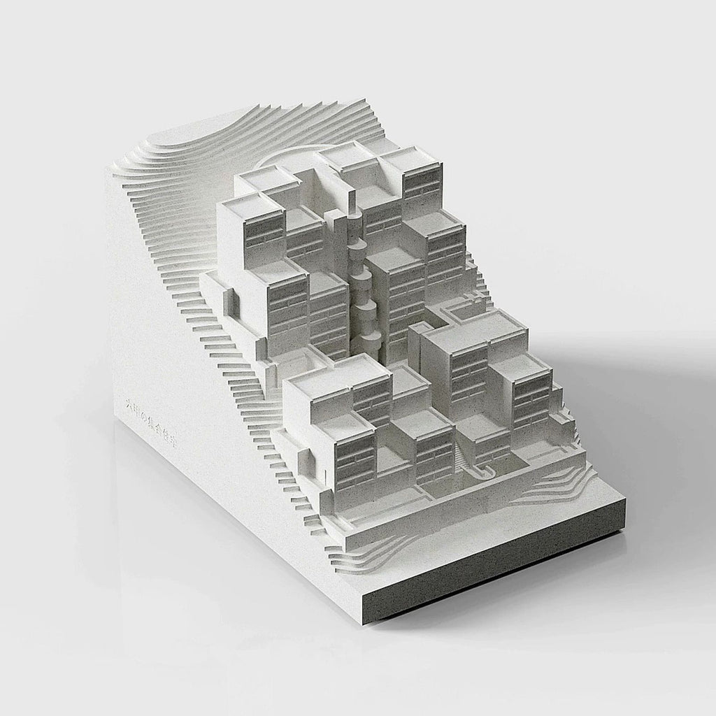 Rokko Housing Concrete Architectural Model - Minimalist Desk Decor & Collectible Sculpture for Architects and Design Lovers（White）
