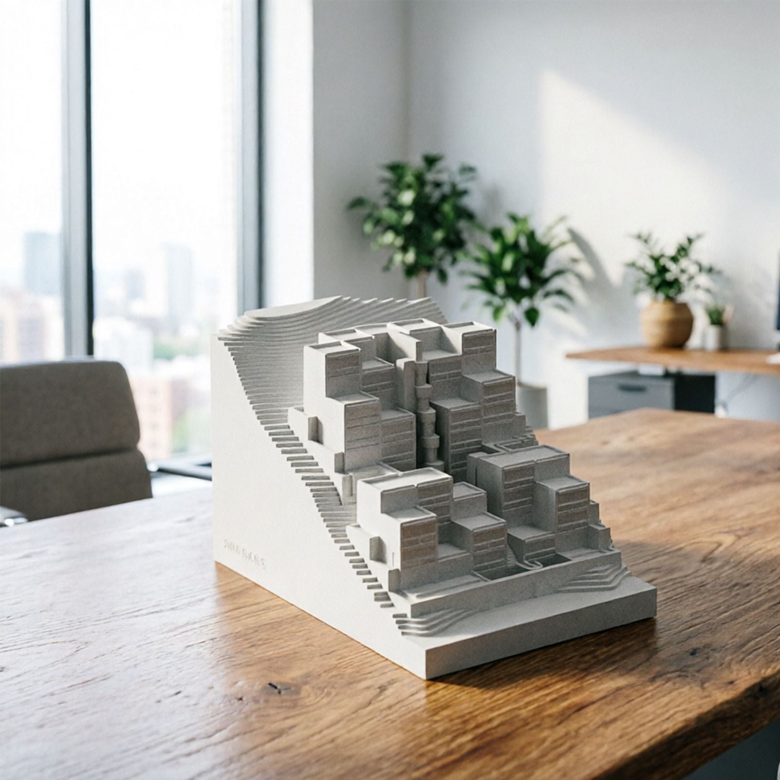 Rokko Housing Concrete Architectural Model - Minimalist Desk Decor & Collectible Sculpture for Architects and Design Lovers（White）
