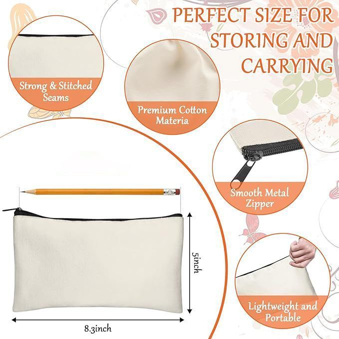 15 Pack Canvas Zipper Pencil Bag 21.5×14.5cm