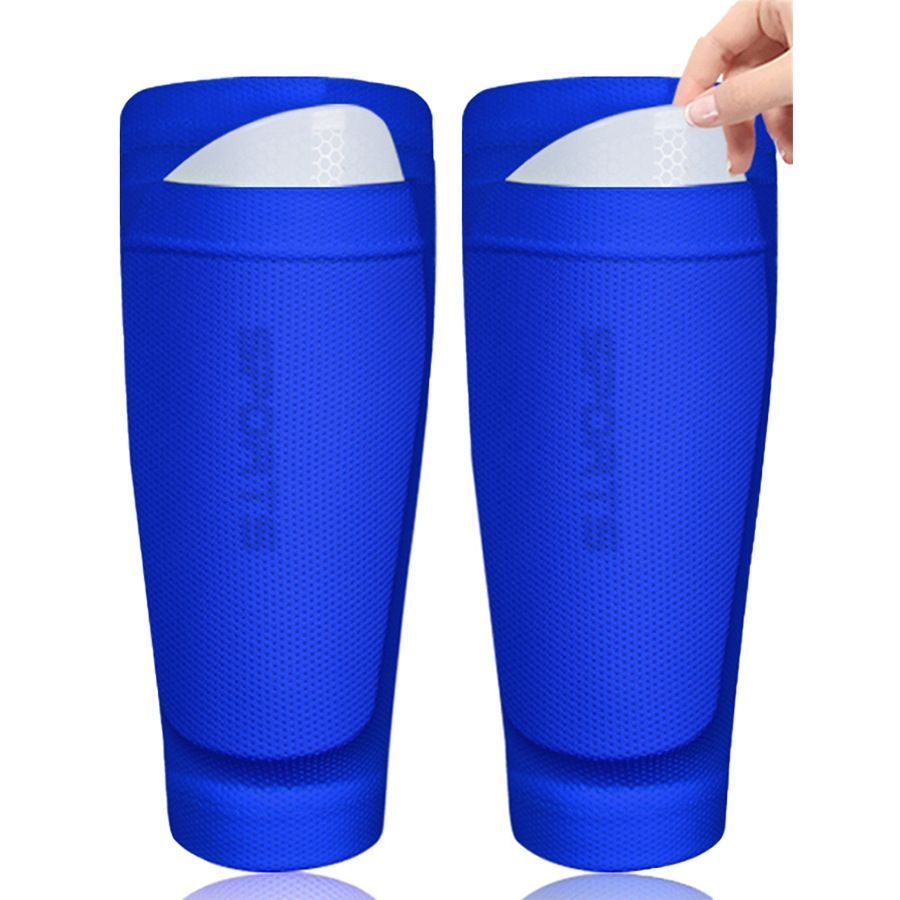 2 Pairs Soccer Shin Guard Sock Blue Size M