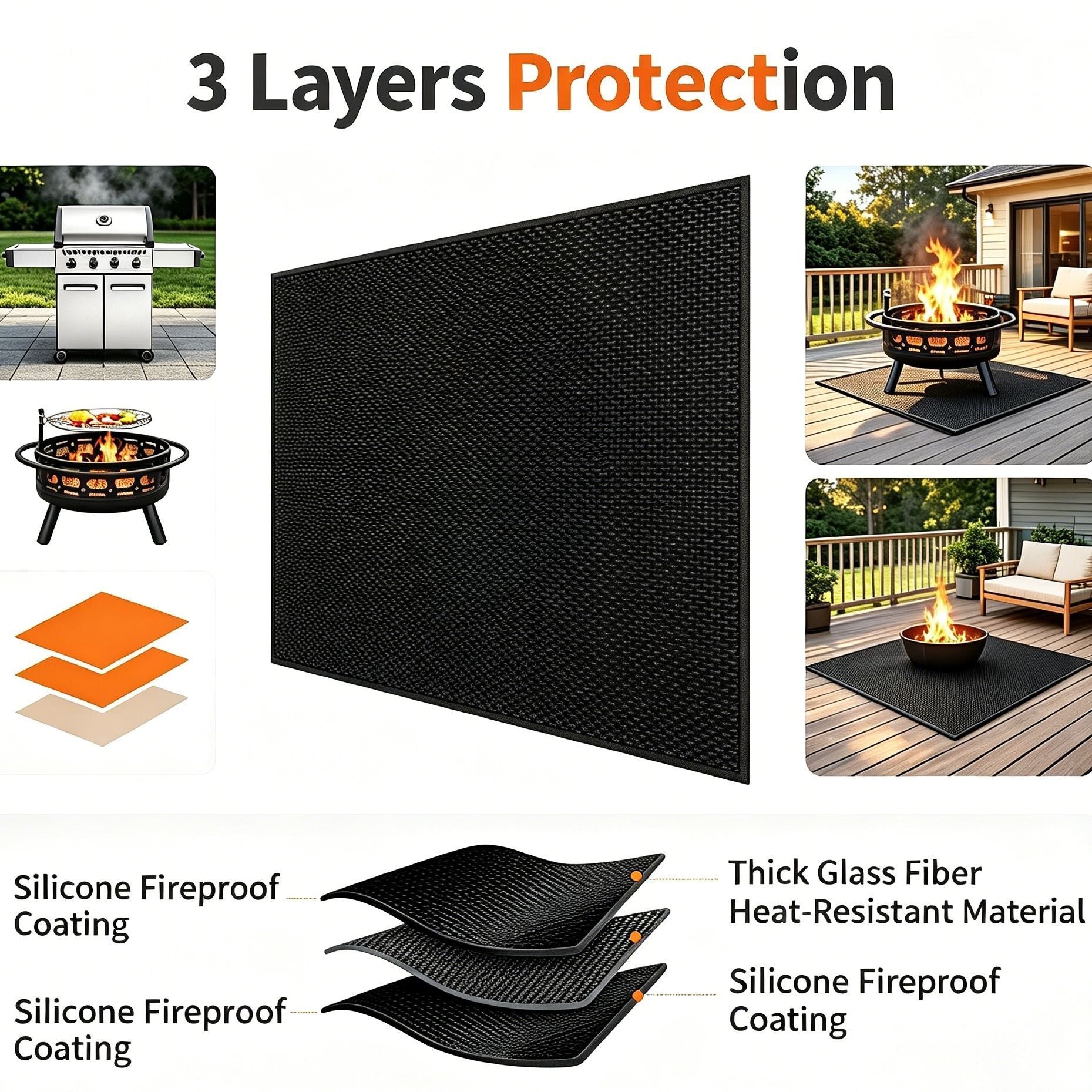 Dual Sided Fire Mat Prevent Deck Burn Stains(48*40IN)