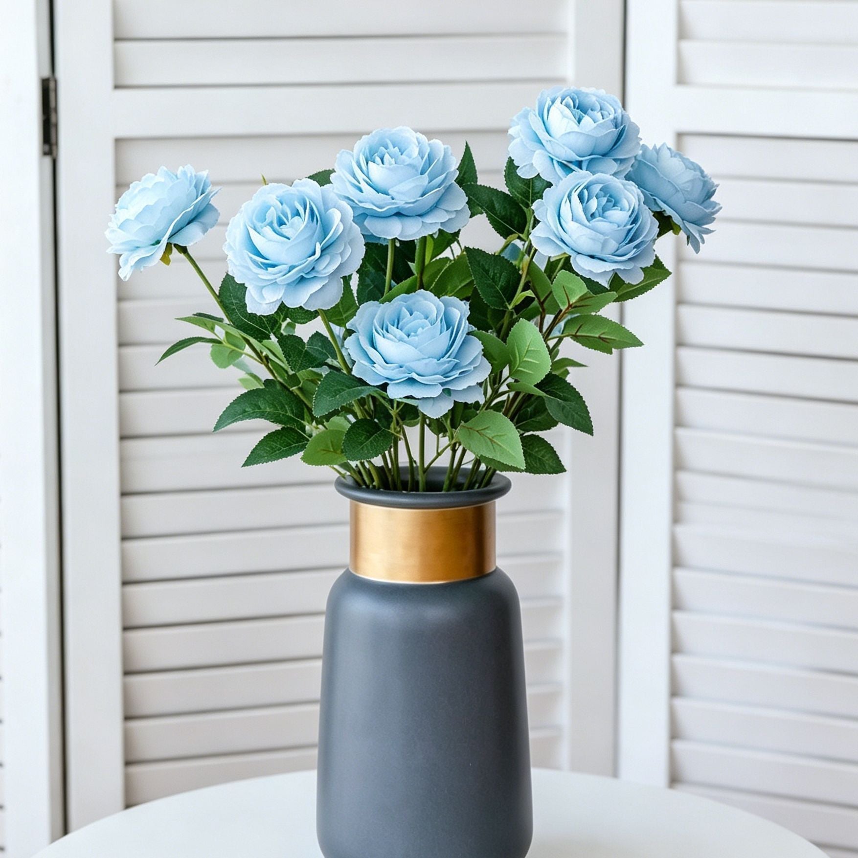 Artificial Blue French Peony, Fresh Decor, 5 Pack