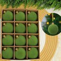 24pk Flocked Xmas Baubles Metal Cap, Avocado 6cm