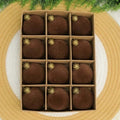 24pk Flocked Xmas Baubles Metal Cap, Dark Brown 8cm