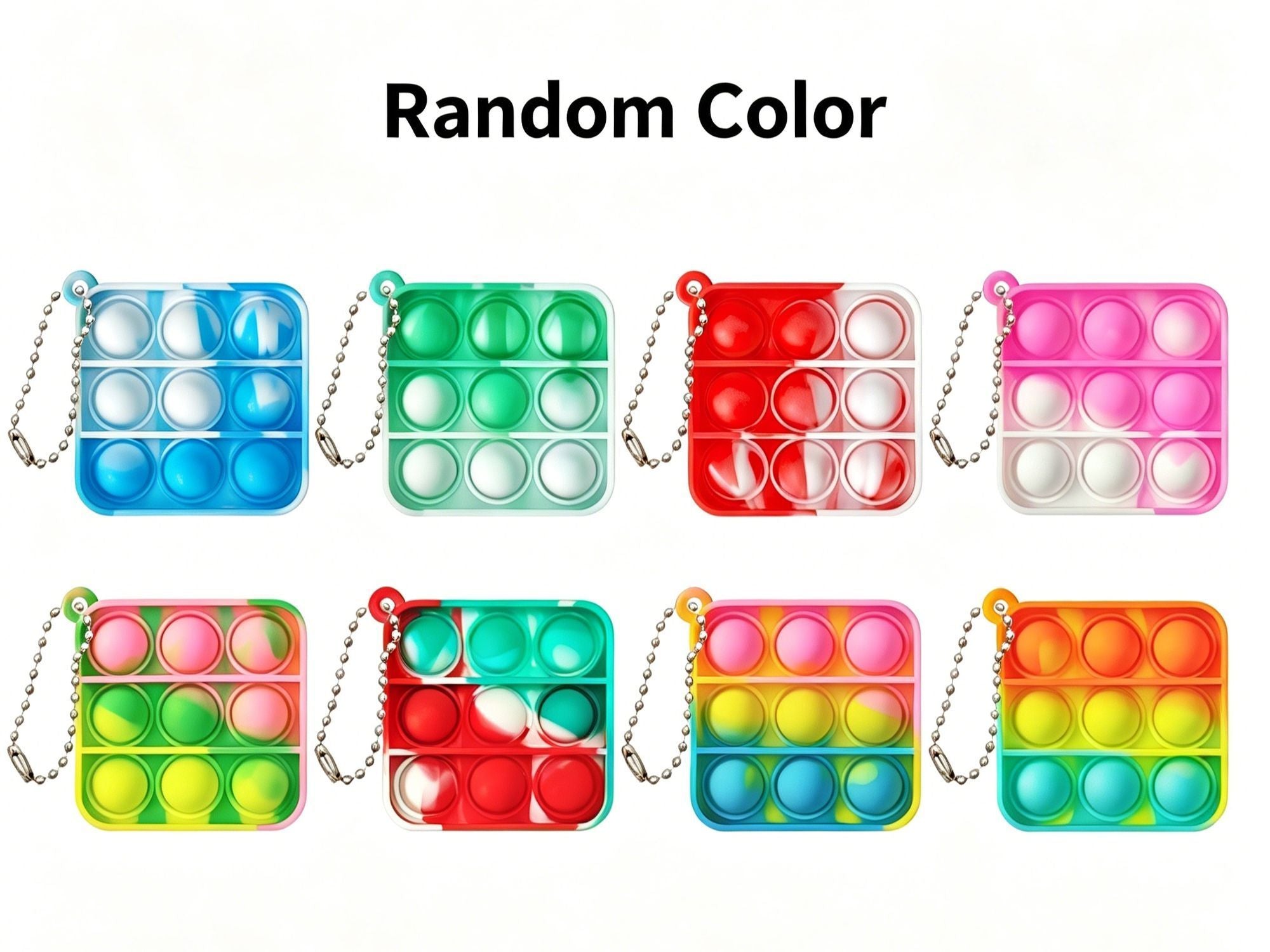 8pk 3cm Square Pop It Fidget Keychain