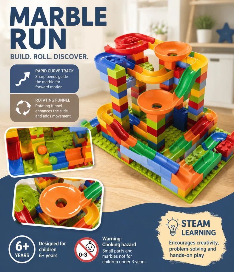 Imaginative Marble Run Building Blocks DIY Puzzle Toy, 89pcs Small Track (Colour Box Pack)