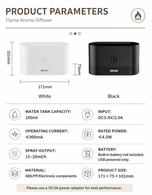 2 Pack USB Flame Diffuser, White & Black Single Light Pair