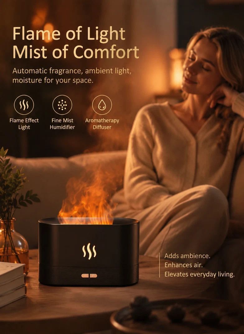 2 Pack USB Flame Diffuser, White & Black RGB Light Pair