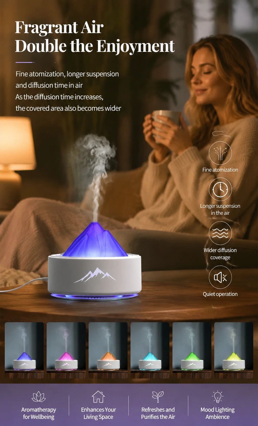 Tap Control Night Light Humidifier, Yellow, Cute Festive Gift