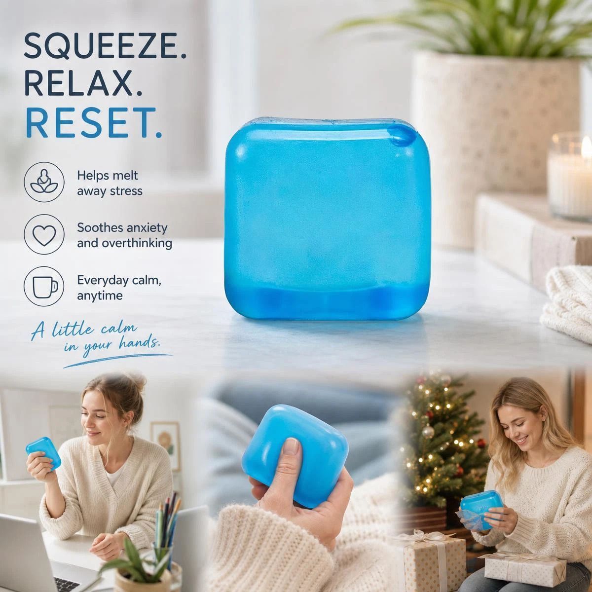 Slow-Rise Ice Cube Squishy Stress Toy (Blue)