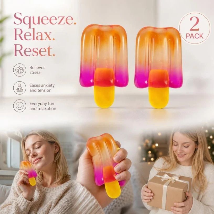 Slow-Rise Popsicle Squishy Stress Toy - 2 Pack (Orange)