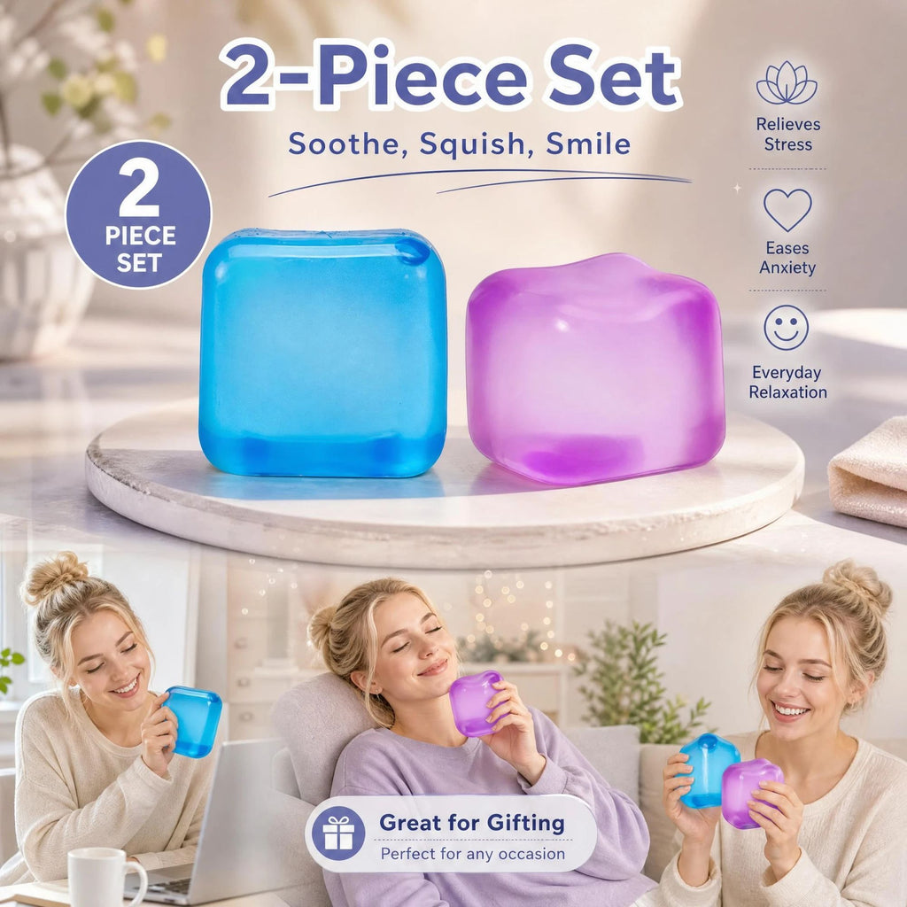 Slow-Rise Ice Cube Squishy Stress Toy - 2 Pack (Blue & Purple)