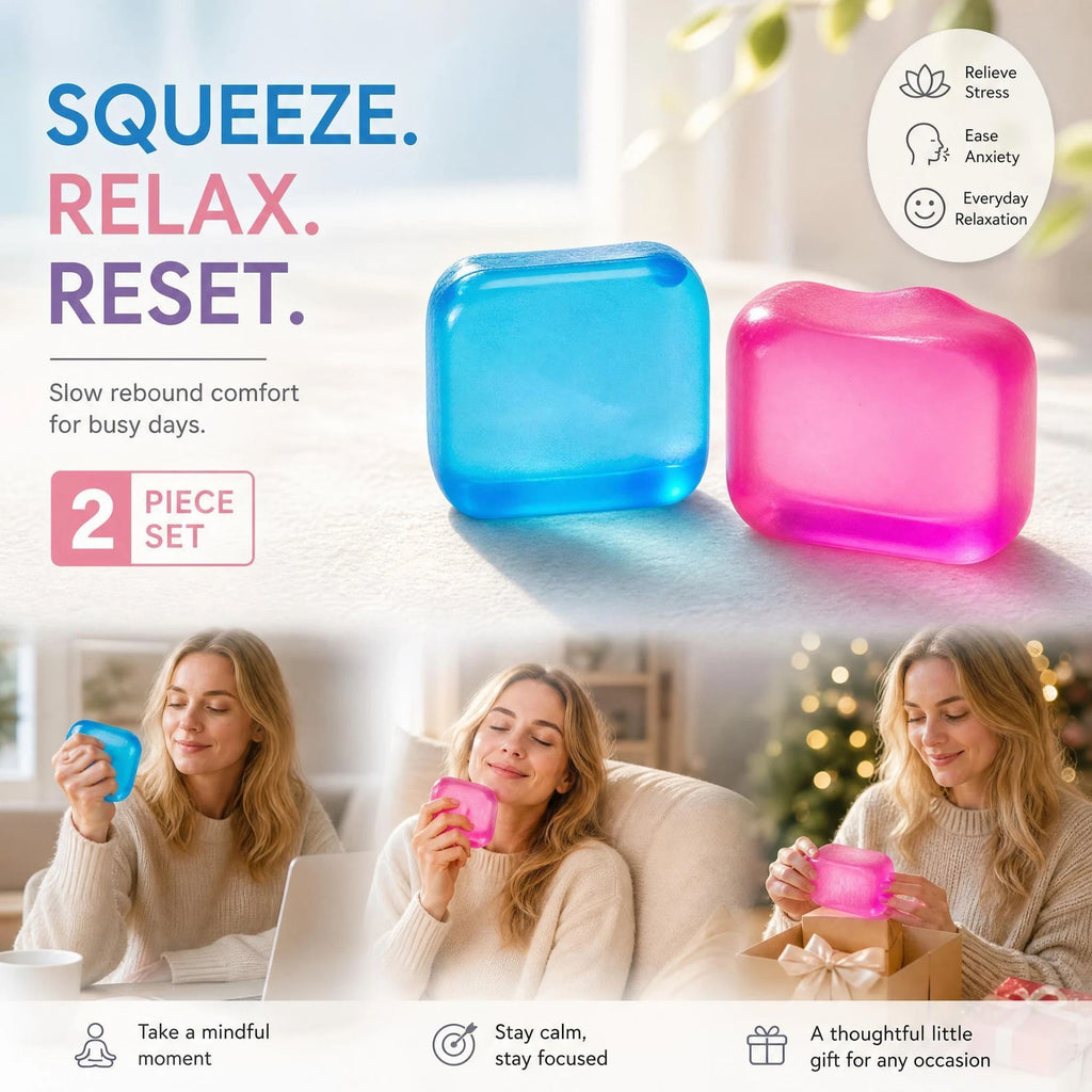 Slow-Rise Ice Cube Squishy Stress Toy - 2 Pack (Blue & Pink)