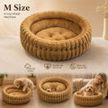 Detachable Round Pet Bed, Cozy Four Season Puppy Nest, Coffee Faux Rabbit Fur M Size