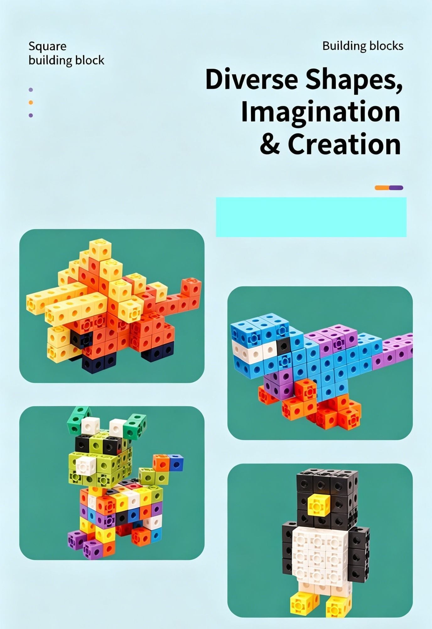 50pcs 10 Colors Mixed PP Square Building Blocks