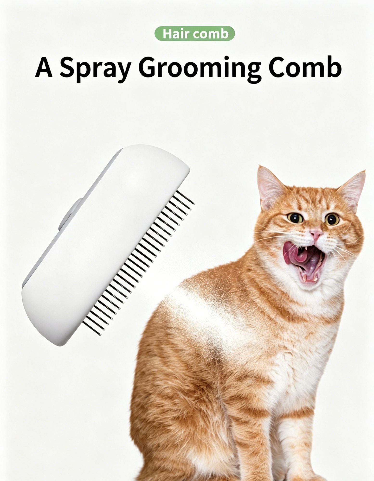 White Yellow Cat Spray Hair Brush 2pcs, Home Use Remove Loose Pet Hair Comb
