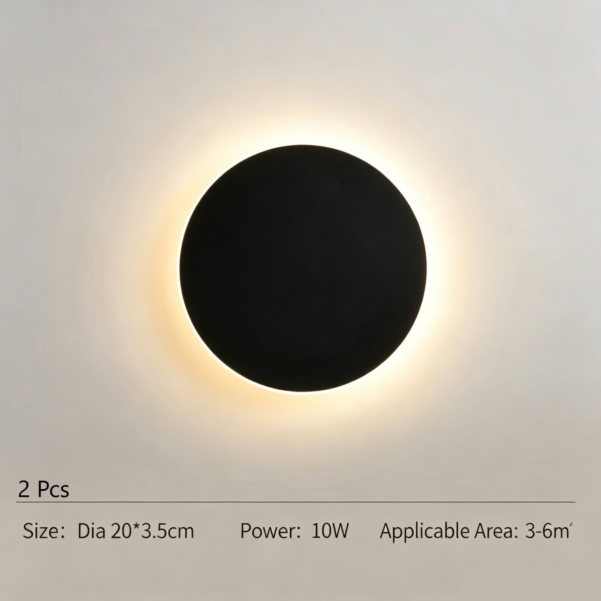 20CM Black Regular Eclipse Wall Light 2Pcs Stepless Dimming
