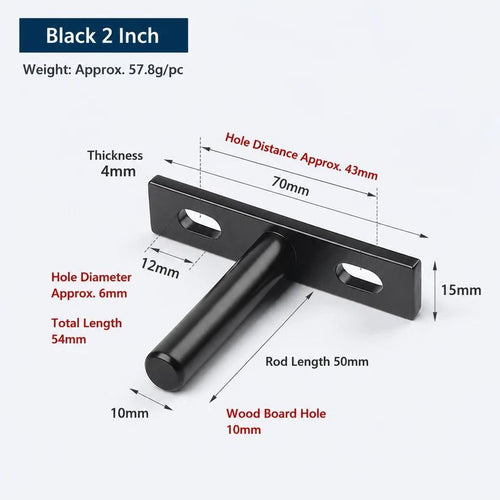 2" Black Hidden T Shelf Bracket 2Pcs w/ 5x60&5x80 Screws