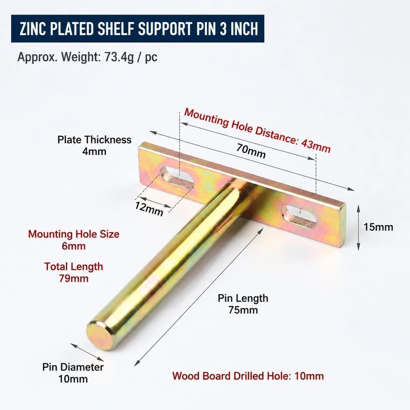 3" Color Zinc Hidden T Bracket 2Pcs w/ 5x60&5x80 Screws
