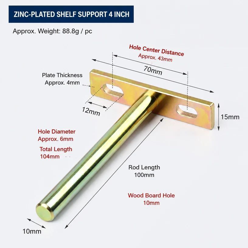 4" Color Zinc Hidden T Bracket 2Pcs w/ 5x60&5x80 Screws