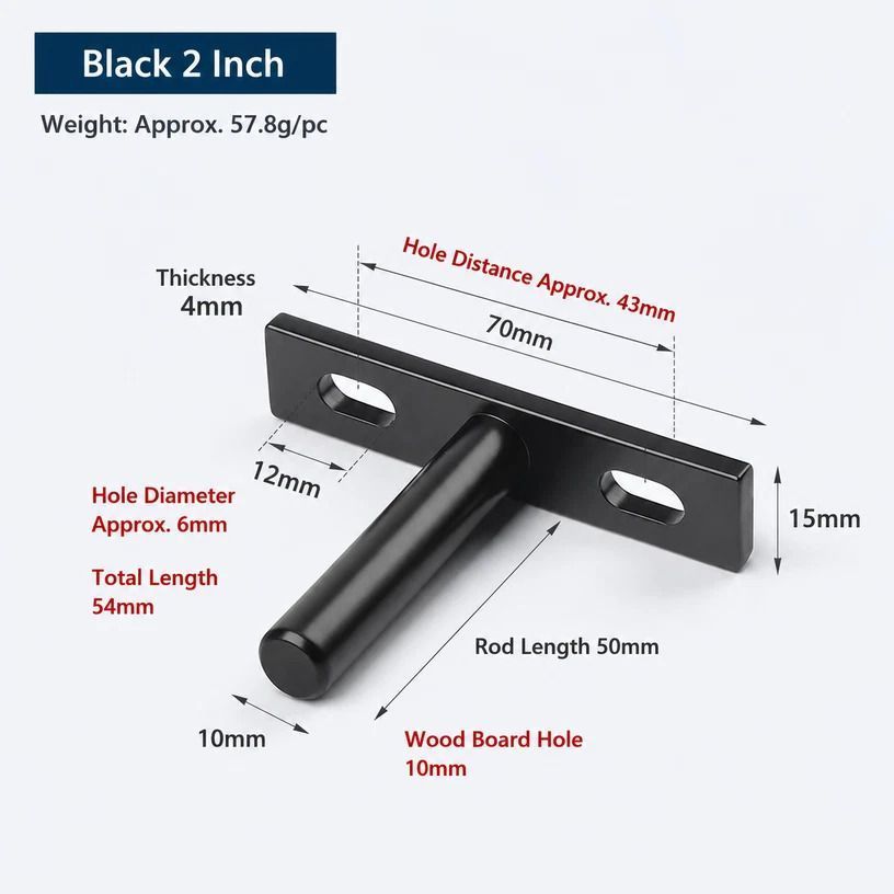 2" Black Hidden T Shelf Bracket 4Pcs w/ 5x60&5x80 Screws
