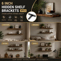 6" Black Hidden T Shelf Bracket 4Pcs w/ 5x60&5x80 Screws