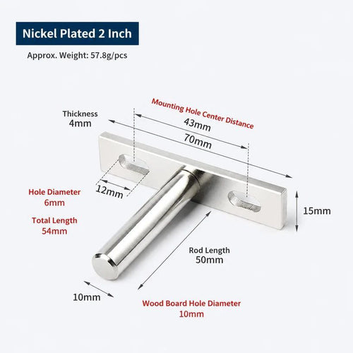 2" Nickel Hidden T Shelf Bracket 6Pcs w/ 5x60&5x80 Screws