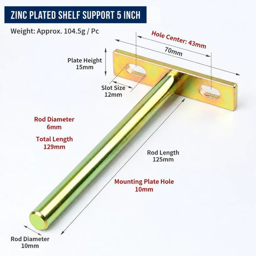 5" Color Zinc Hidden T Bracket 6Pcs w/ 5x60&5x80 Screws