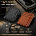 Black & Brown Vertical Card Holder 2 Pack Lychee Grain Zipper for Daily Commute