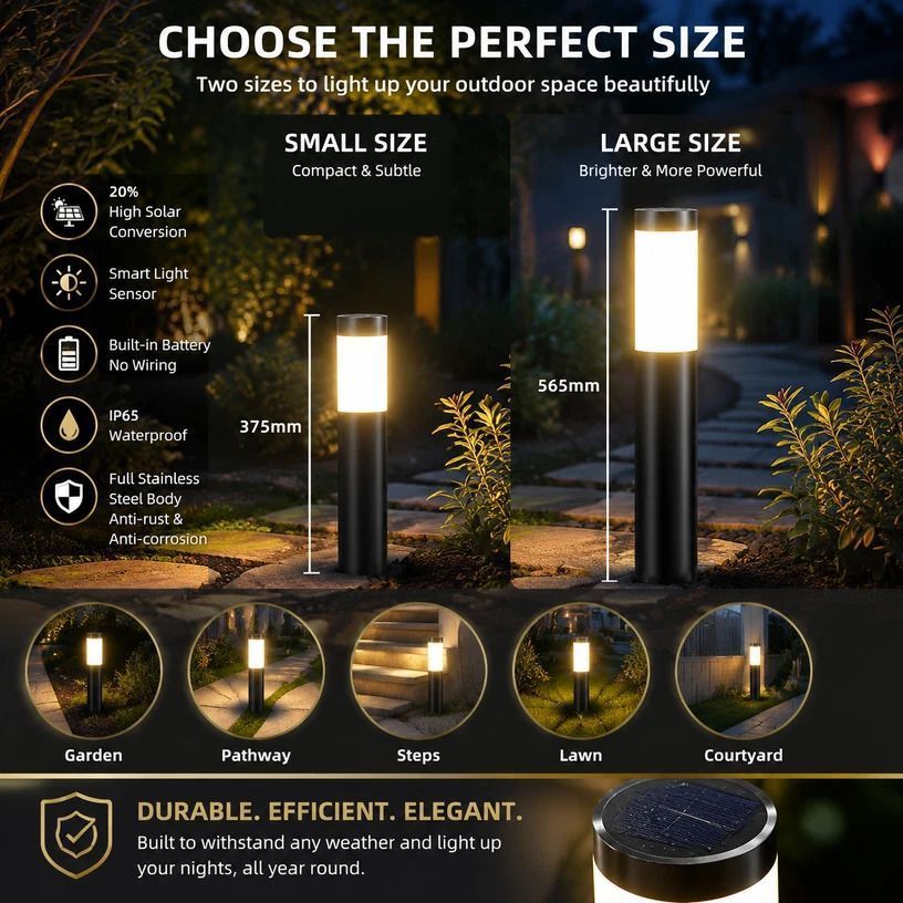 Small Black Cool White Solar LED Garden Path Light