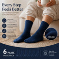 Navy Warm Fleece Terry Wool Socks Adult Unisex Loose Top Winter Socks 6 Pairs