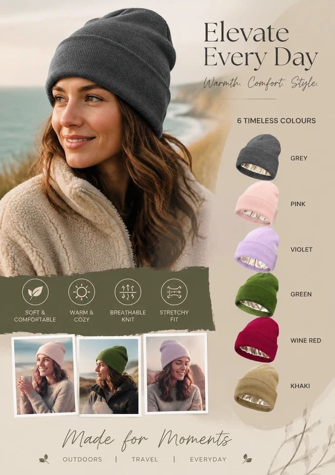 Green Thick Knit Beanie Windproof Simple Winter Headwear 1Pc