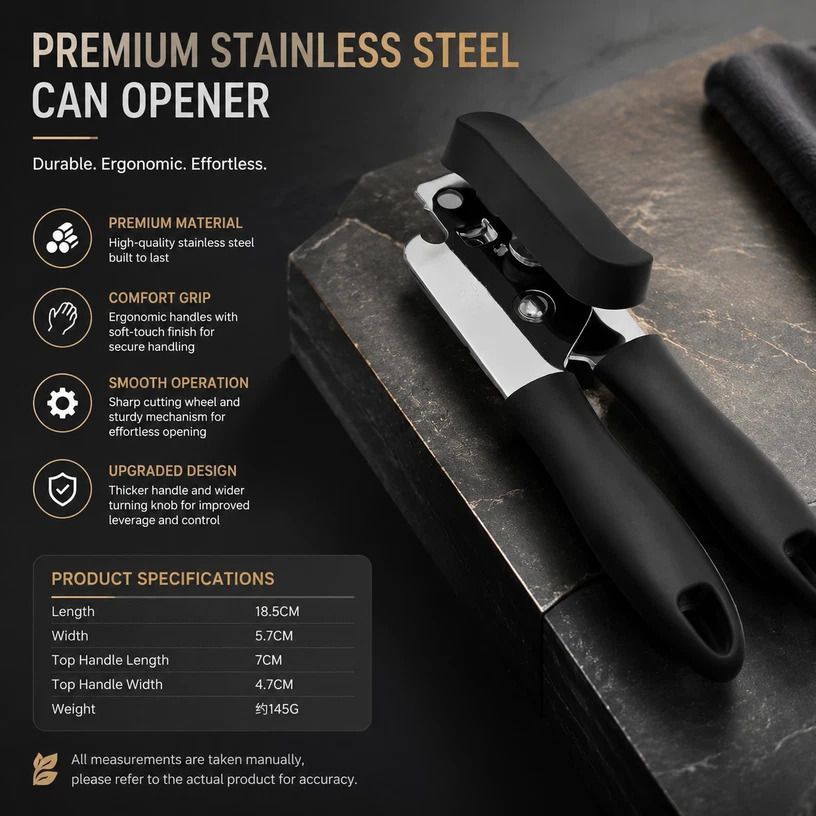 Full Stainless Steel Manual Can Opener Multi Function Kitchen Utensil