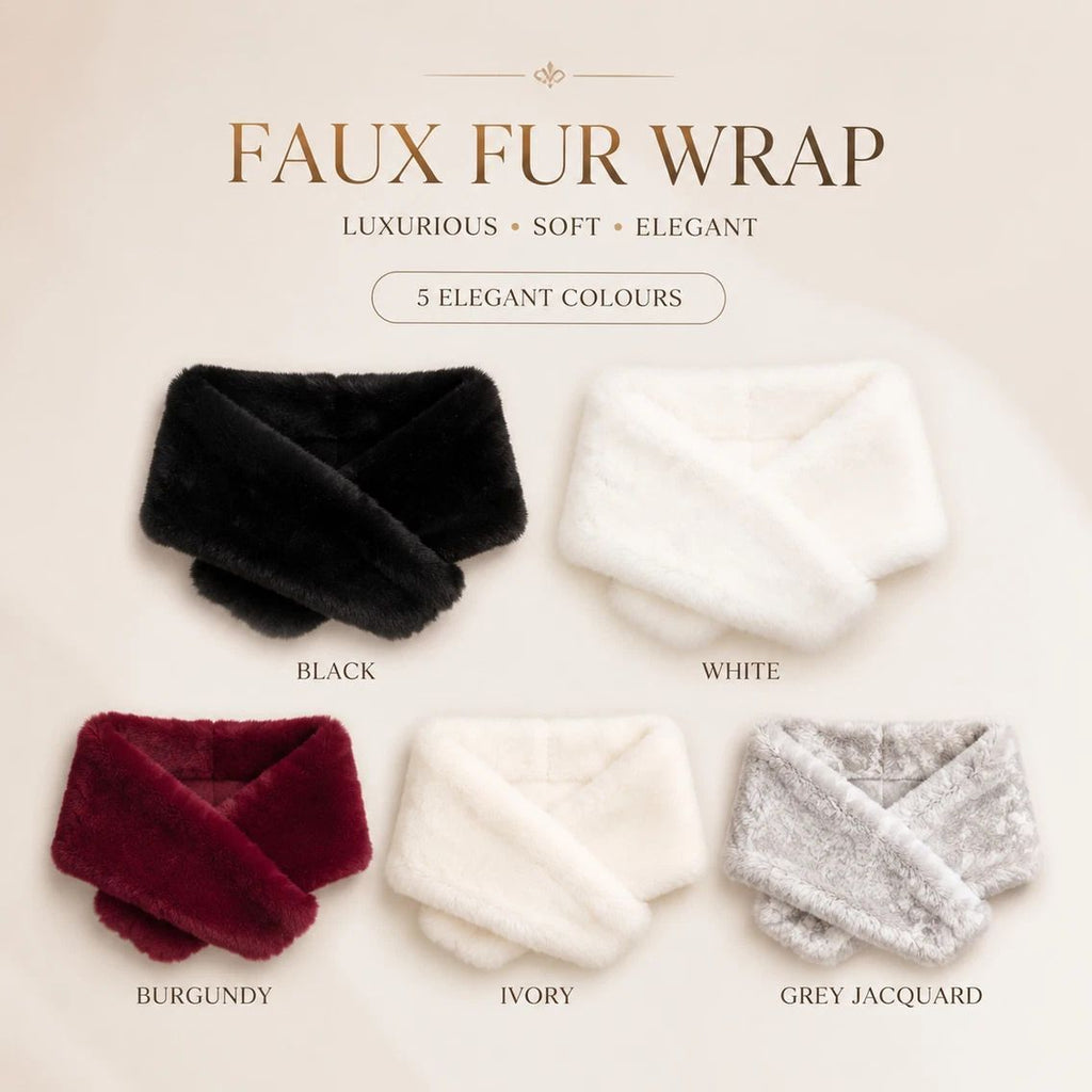White Ladies Fluffy Faux Fur Wrap Elegant Party Shoulder Cape