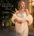 Cream Soft Fluffy Faux Fur Shawl Women Party Wrap Cape