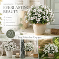 White Faux Eucalyptus Pansy Floral Arrangement Indoor Outdoor Decor 20 Pack