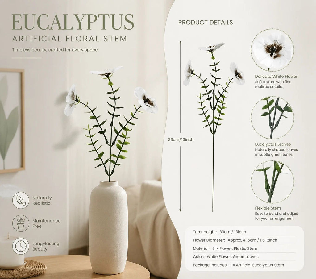 White & Red Mixed Faux Eucalyptus Pansy Stems Table Decor Set of 10