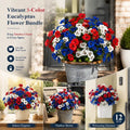 White Red Blue Mixed Faux Eucalyptus Pansy Stems Home Vase Decor Set of 12