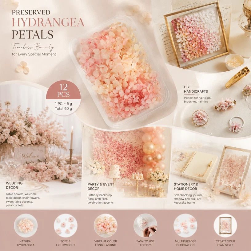 Hibiscus Gradient Preserved Hydrangea Dried Flower DIY Arrangement Bulk Kit 12