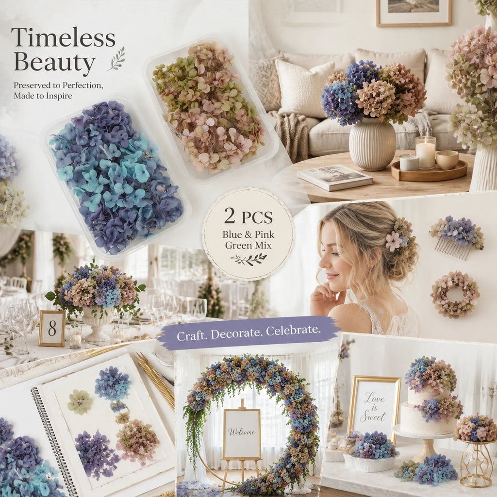 Blue Purple Shade & Agate Blue Preserved Hydrangea Handcraft Floral Supply Set of 2 Boxes