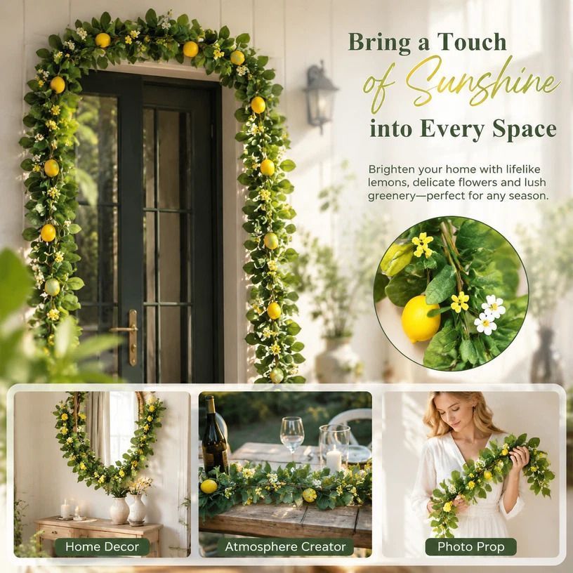 Dense Foliage Artificial Lemon Vine Full Greenery Hanging Decor