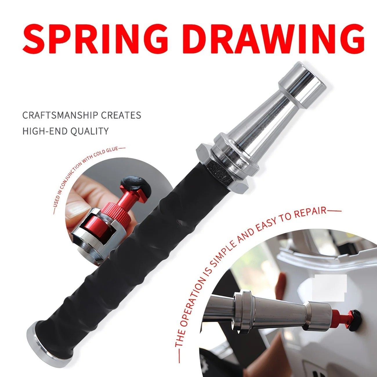 Paintless Dent Repair Puller, built-in powerful spring for automatic rebound, telescopic rod adapts to multiple scenarios, three-step operation for easy dent repair, labor-saving, efficient, and paint-friendly.(Pulling hammer without spring）