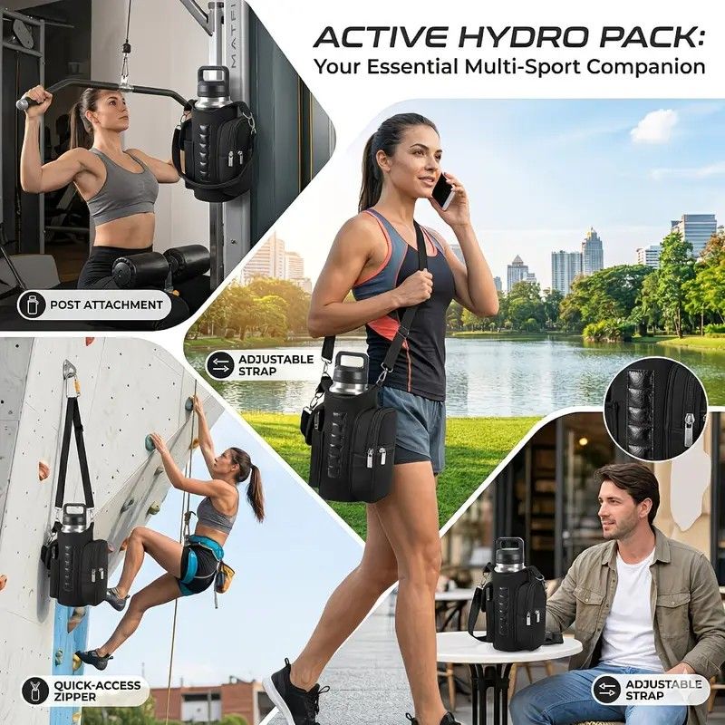 6-Magnet Suction Fitness Water Bottle Bag: Comes with Phone Pocket + Multi-Pocket Crossbody Design, Adjustable Shoulder Strap, Compatible with Treadmill and Squat Rack, Thickened Wear-Resistant Sports Essential/pink