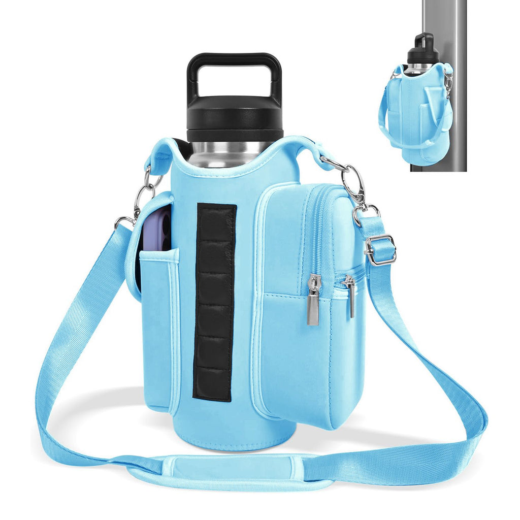 6-Magnet Suction Fitness Water Bottle Bag: Comes with Phone Pocket + Multi-Pocket Crossbody Design, Adjustable Shoulder Strap, Compatible with Treadmill and Squat Rack, Thickened Wear-Resistant Sports Essential/BLACK