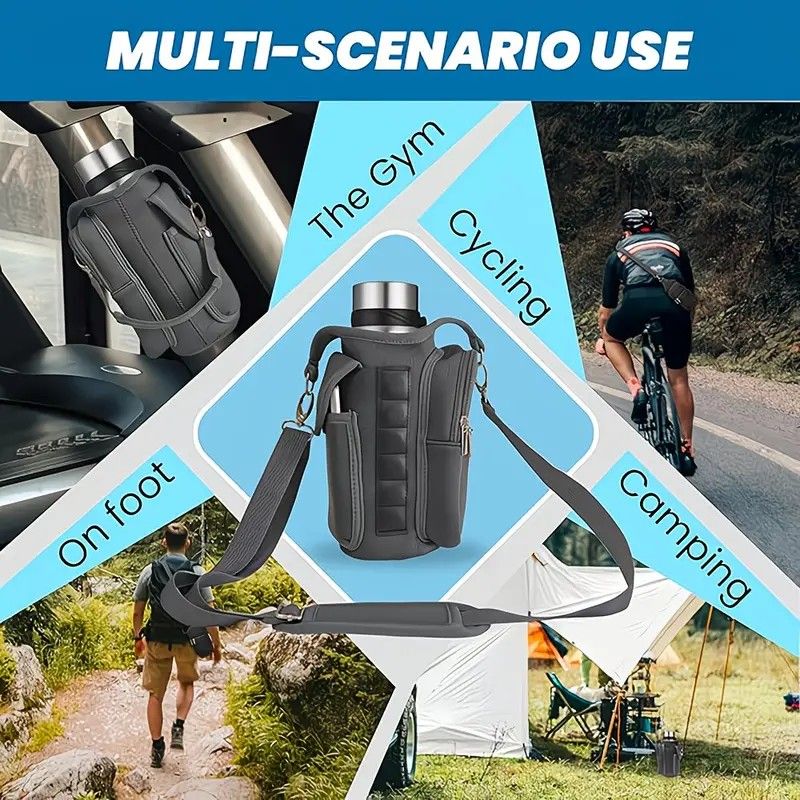 6-Magnet Suction Fitness Water Bottle Bag: Comes with Phone Pocket + Multi-Pocket Crossbody Design, Adjustable Shoulder Strap, Compatible with Treadmill and Squat Rack, Thickened Wear-Resistant Sports Essential/BLUE