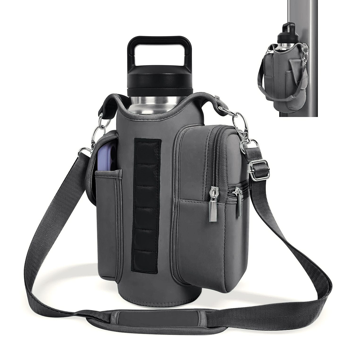 6-Magnet Suction Fitness Water Bottle Bag: Comes with Phone Pocket + Multi-Pocket Crossbody Design, Adjustable Shoulder Strap, Compatible with Treadmill and Squat Rack, Thickened Wear-Resistant Sports Essential/BLUE
