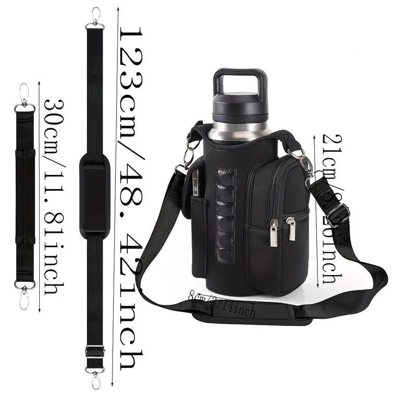 6-Magnet Suction Fitness Water Bottle Bag: Comes with Phone Pocket + Multi-Pocket Crossbody Design, Adjustable Shoulder Strap, Compatible with Treadmill and Squat Rack, Thickened Wear-Resistant Sports Essential/GREY